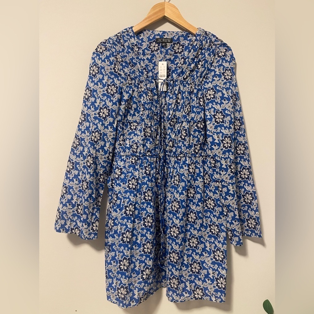J. Crew | Tiered Tie-front Beach Dress In Cobalt Floral Cotton Voile